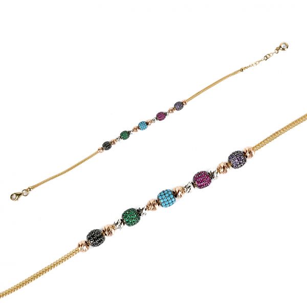 Renkli Taşlı Toplu Altın Bileklik 14KNY557 - Altınaşkı