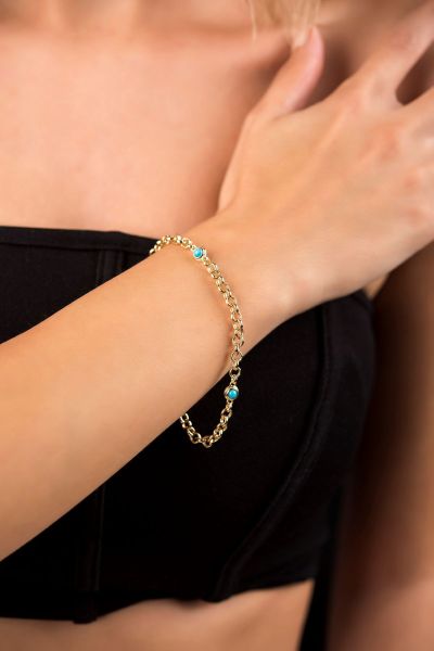 Firuze Boncuklu Altın Bileklık 8KNY916 - Altınaşkı