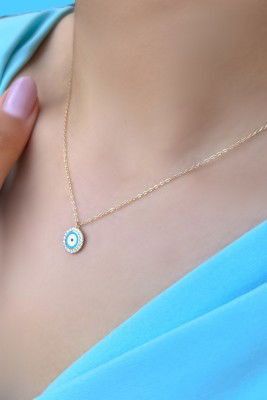 Firuze Nazar Taşlı Hayalet Altın Kolye 8KLY886 - 2