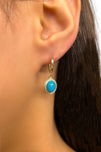 Firuze Taşlı Altın Küpe 14KP2026 - Altınaşkı