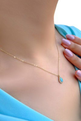 Firuze Taşlı Damla Altın Hayalet Kolye 8KLY880 - 2