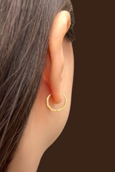 Gizli Kilit Altıgen Altın Küpe 14KP2257 - Altınaşkı