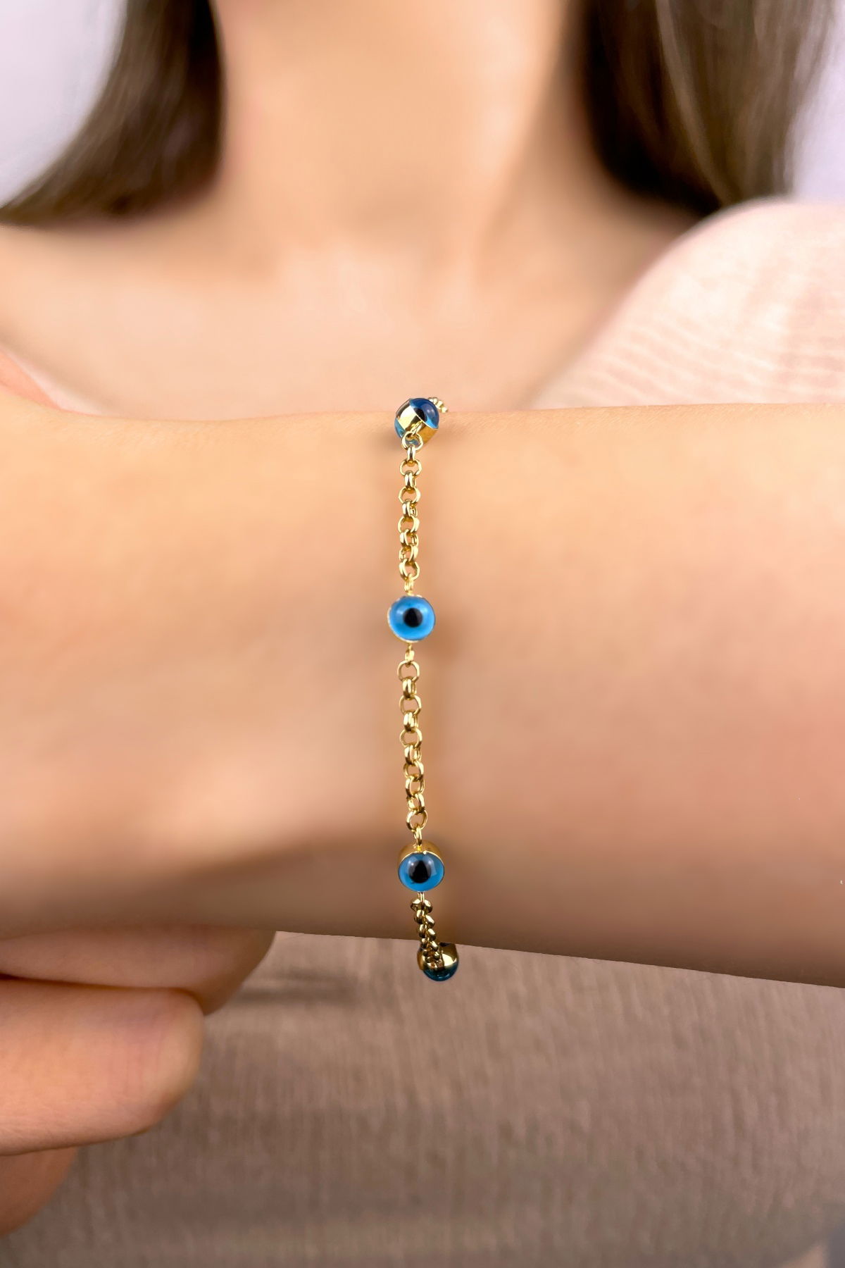 Göz Boncuklu Altın Bileklik 14KNY839 - 1