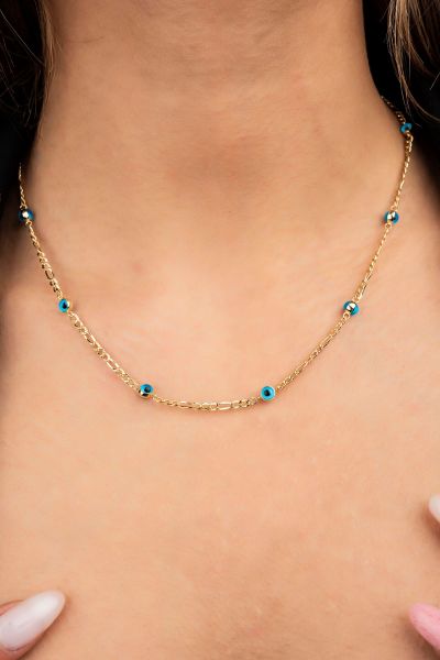 Figaro Zincirli Göz Boncuklu Altın Kolye 14KLY5709 - Altınaşkı