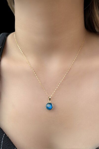 Göz Boncuklu Aynalı Zincirli Altın Kolye 14KLY1530 - Altınaşkı