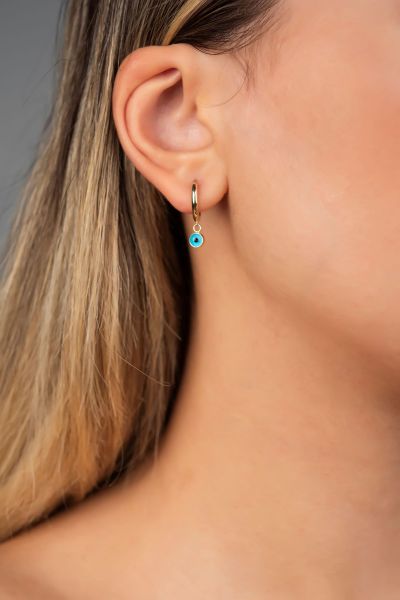 Göz Boncuklu Halka Altın Küpe 14KP4711 - Altınaşkı