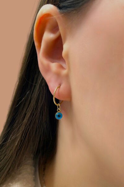 Göz Boncuklu Halka Altın Küpe 14KP8069 - Altınaşkı