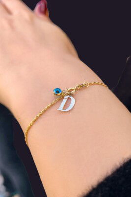 Göz Boncuklu Harfli Halat Altın Bileklik 14KNY6620 - 1