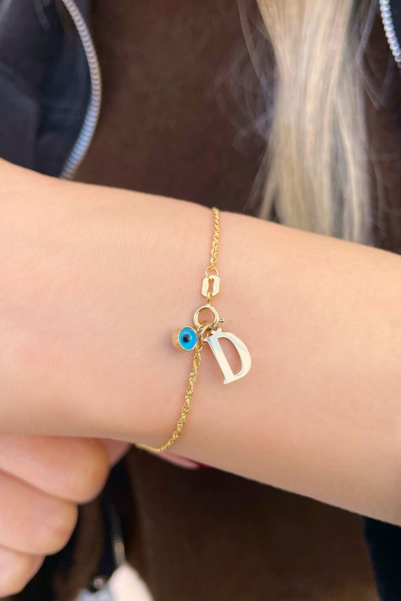 Göz Boncuklu Harfli Halat Altın Bileklik 14KNY6620 - 2