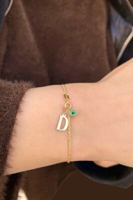 Göz Boncuklu Harfli Halat Altın Bileklik 14KNY6620 - 4