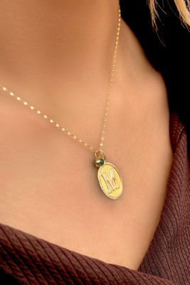 Göz Boncuklu Nostaljik Harfli Aynalı Zincir Altın Kolye 14KLY1243 - 2