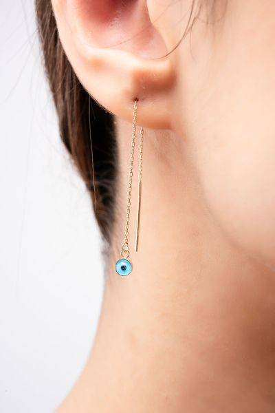 Göz Boncuklu Sallantılı Altın Küpe 14KP0012 - Altınaşkı