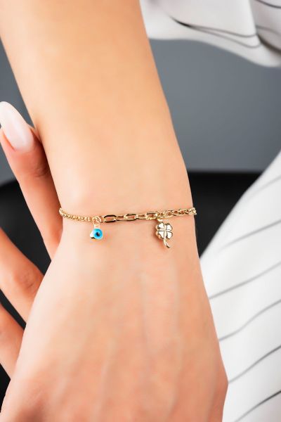 Göz Boncuklu Yonca Altın Bileklık 14KNY3093 - Altınaşkı