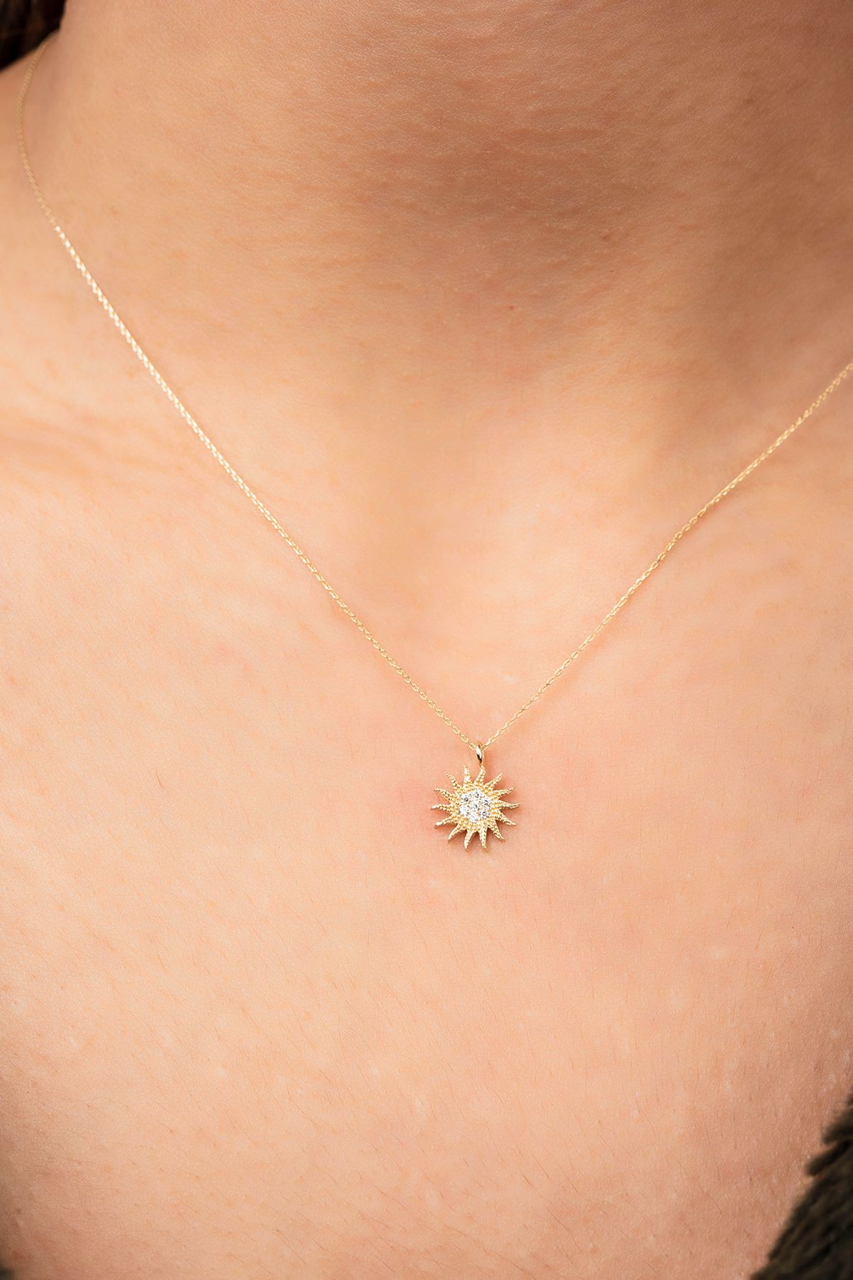 Güneş Hayalet Altın Kolye 8KLY630 - 1