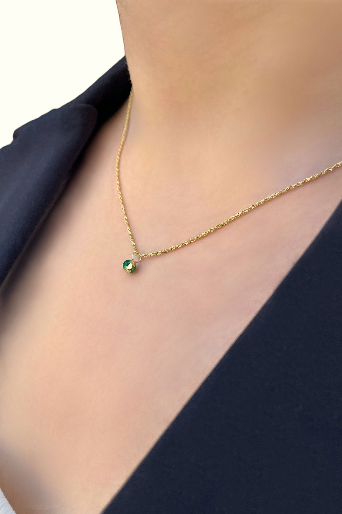 Halat Zincirli Göz Boncuklu Altın Kolye 14KLY2330 - 2