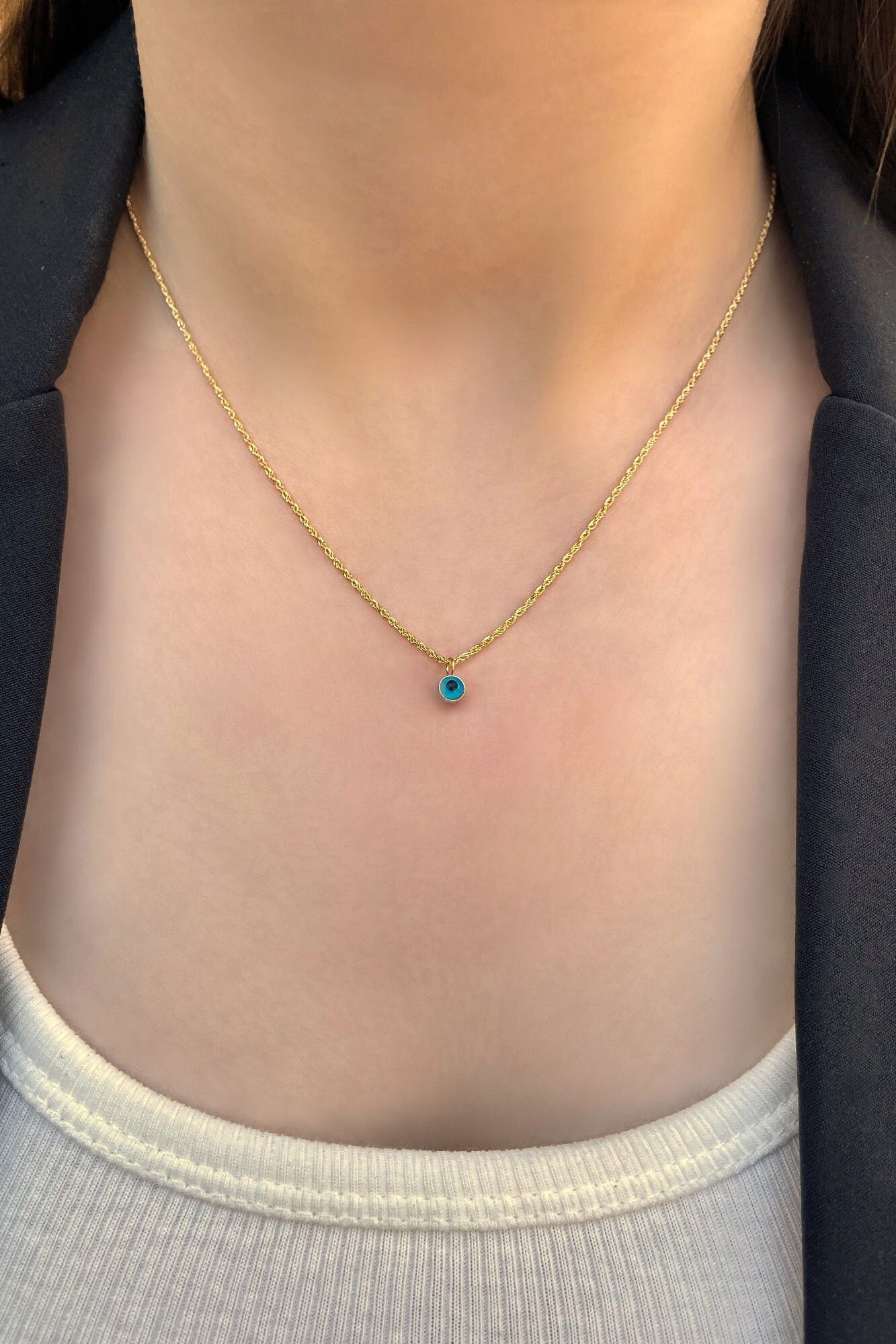 Halat Zincirli Göz Boncuklu Altın Kolye 14KLY2330 - 3