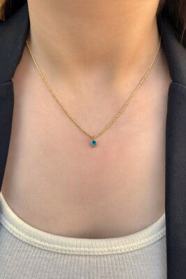 Halat Zincirli Göz Boncuklu Altın Kolye 14KLY2330 - 3