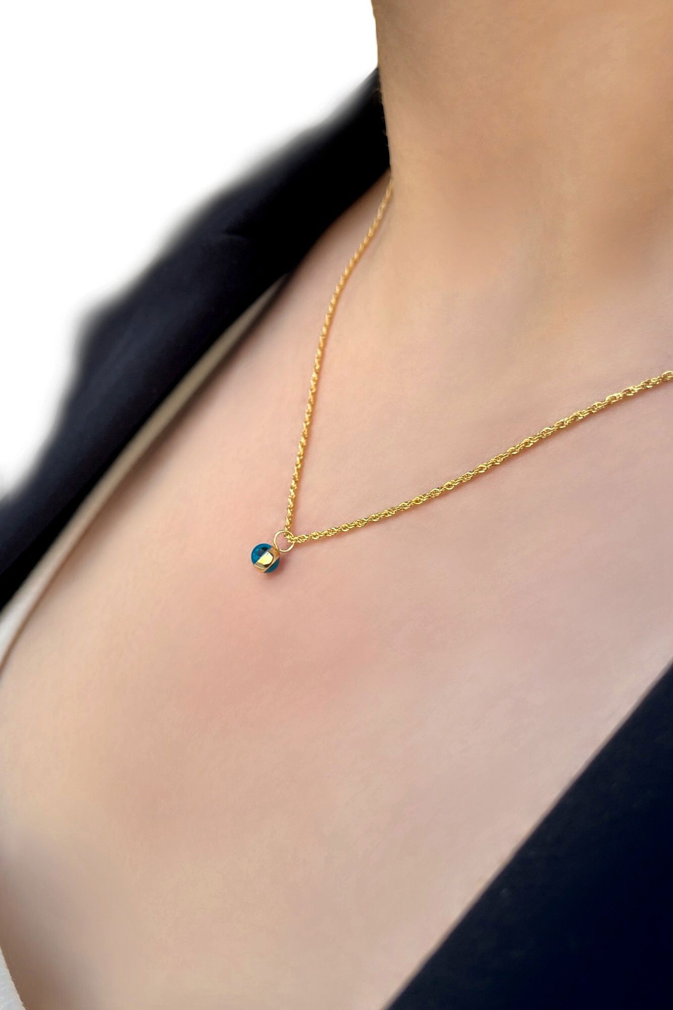 Halat Zincirli Göz Boncuklu Altın Kolye 14KLY2330 - 4