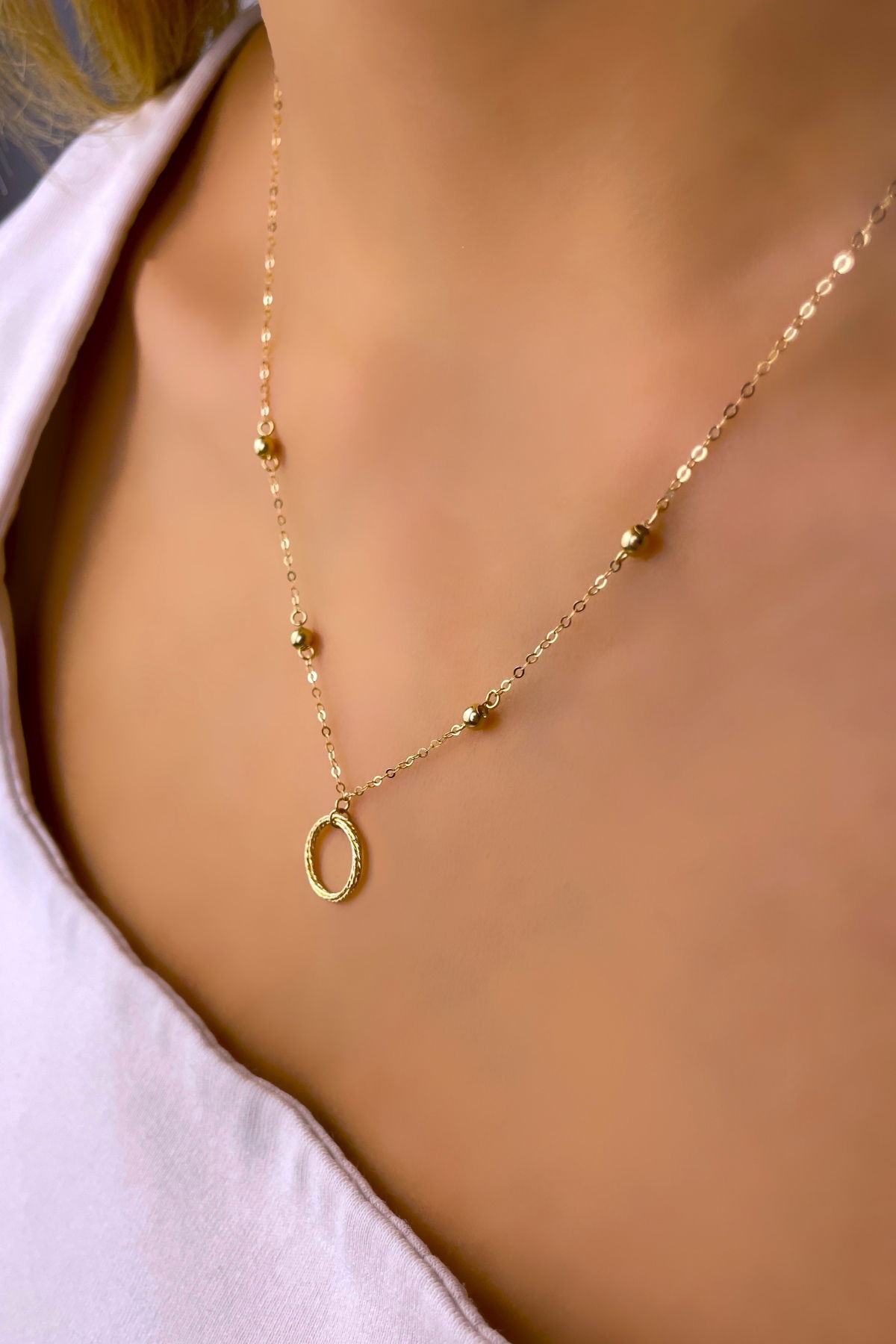 Halka Altın Kolye 14KLY916 - 1