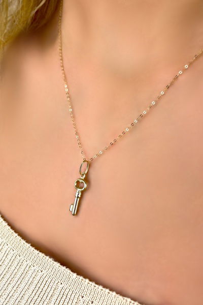 Halka Zincirli Anahtar Altın Kolye 14KLY6753 - Altınaşkı