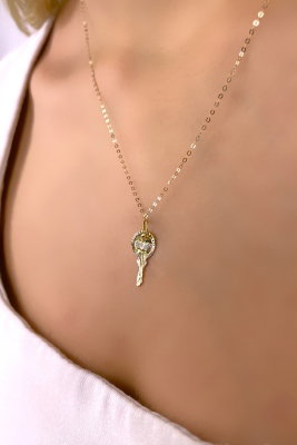 Halka Zincirli Anahtar Altın Kolye 14KLY7896 - 1