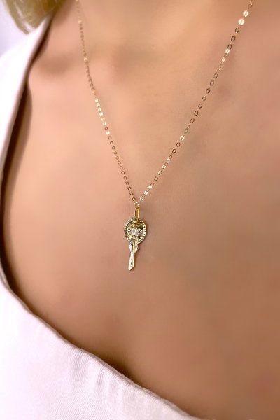 Halka Zincirli Anahtar Altın Kolye 14KLY7896 - Altınaşkı