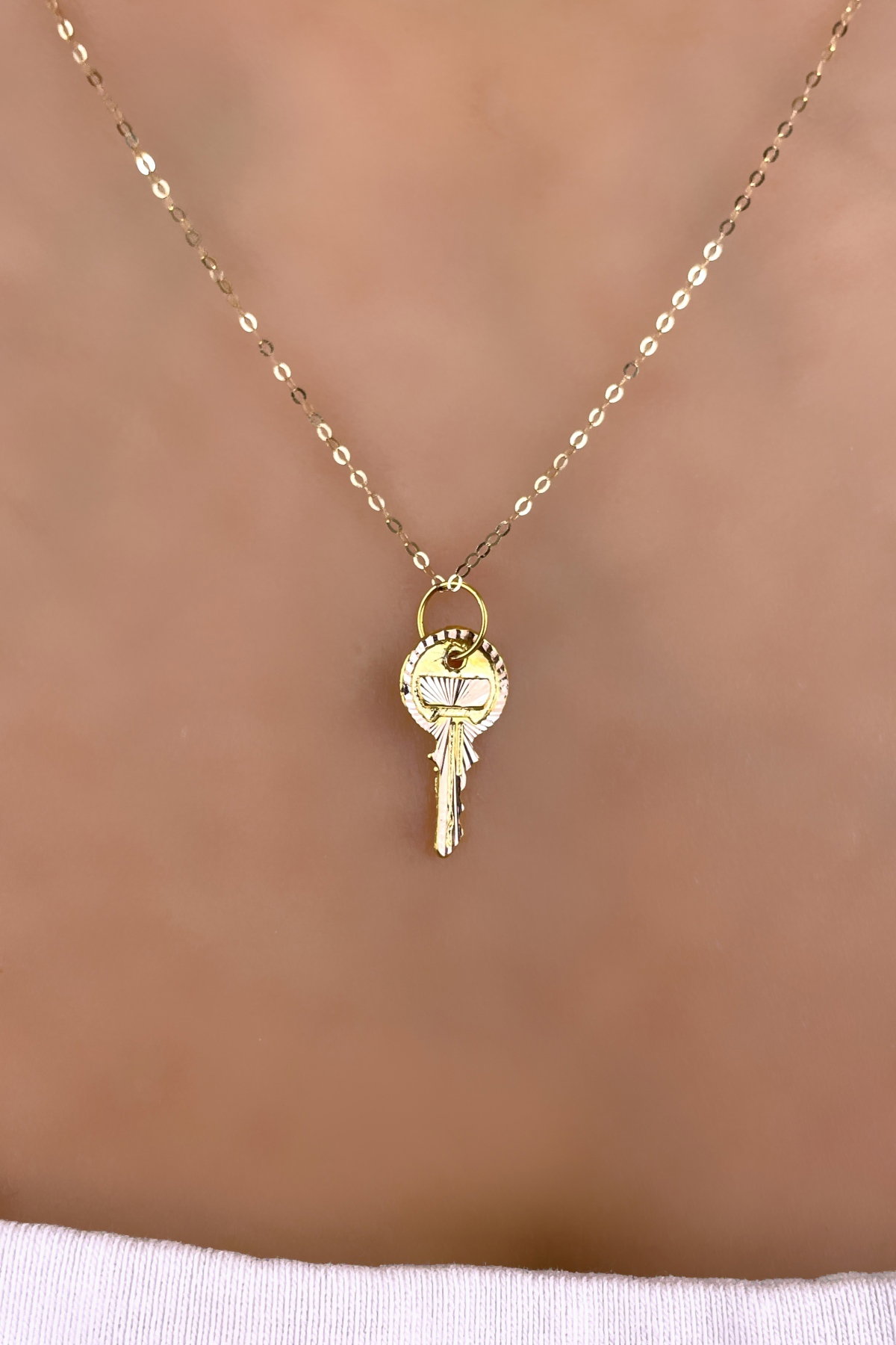 Halka Zincirli Anahtar Altın Kolye 14KLY7896 - 2