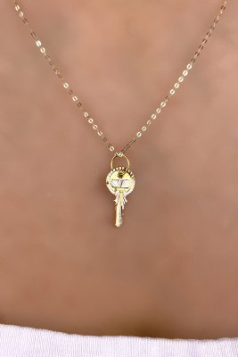 Halka Zincirli Anahtar Altın Kolye 14KLY7896 - 2