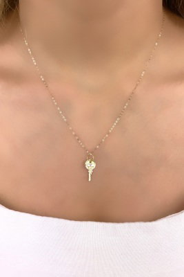 Halka Zincirli Anahtar Altın Kolye 14KLY7896 - 3