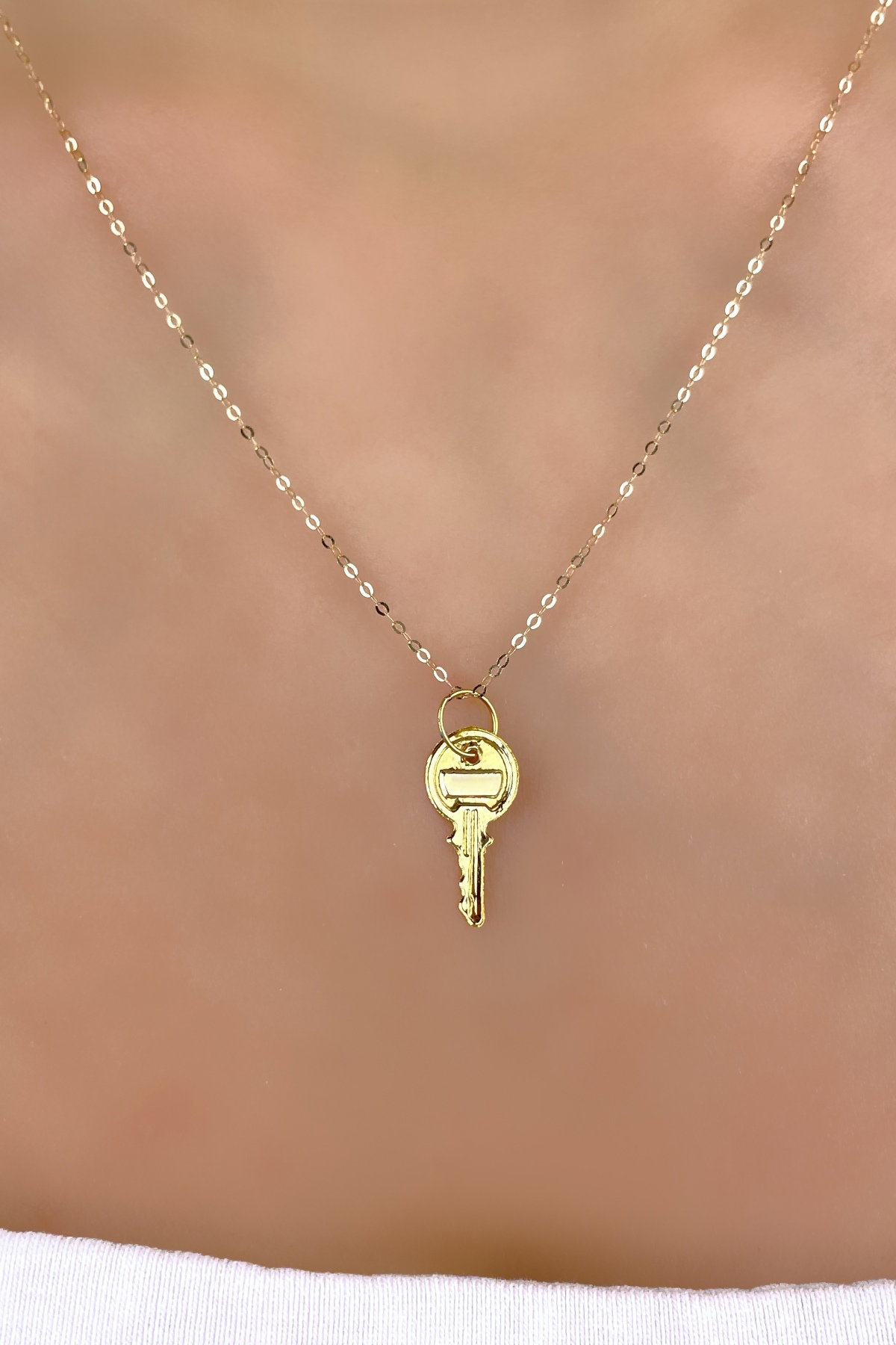 Halka Zincirli Anahtar Altın Kolye 14KLY7896 - 4