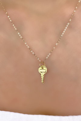 Halka Zincirli Anahtar Altın Kolye 14KLY7896 - 4