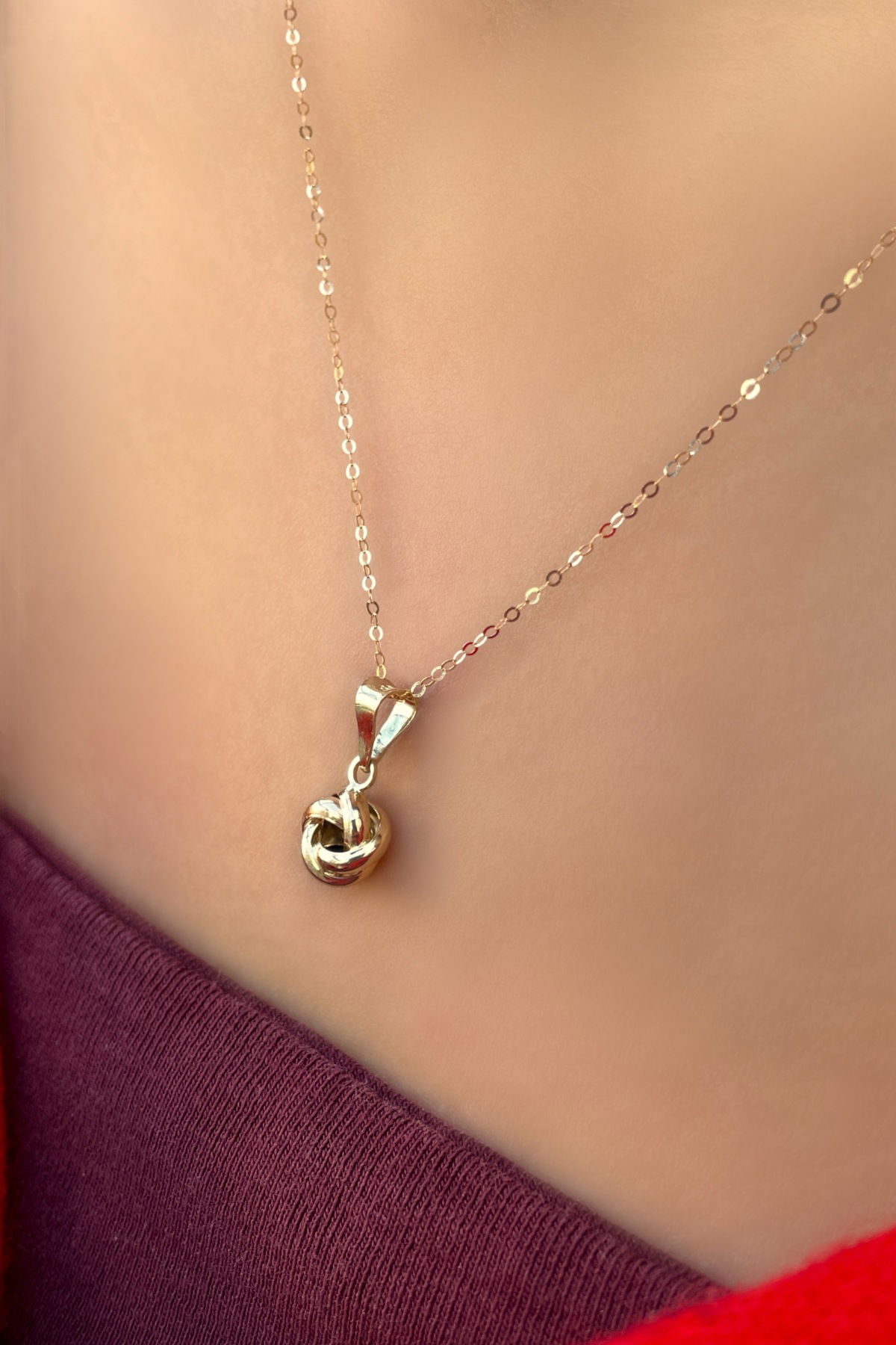 Halka Zincirli Aşk Düğümü Altın Kolye 14KLY444 - 1