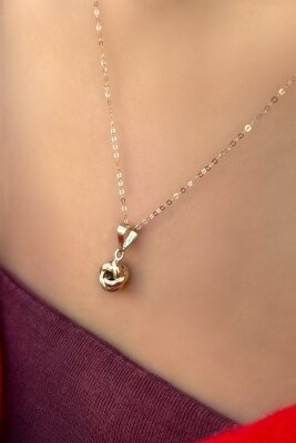 Halka Zincirli Aşk Düğümü Altın Kolye 14KLY444 - 1