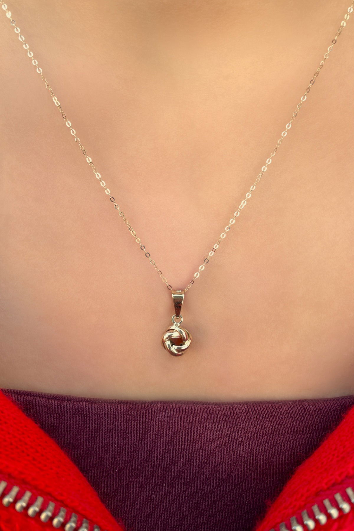 Halka Zincirli Aşk Düğümü Altın Kolye 14KLY444 - 2