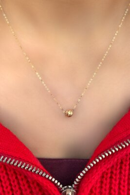 Halka Zincirli Dorika Altın Kolye 14KLY446 - 2