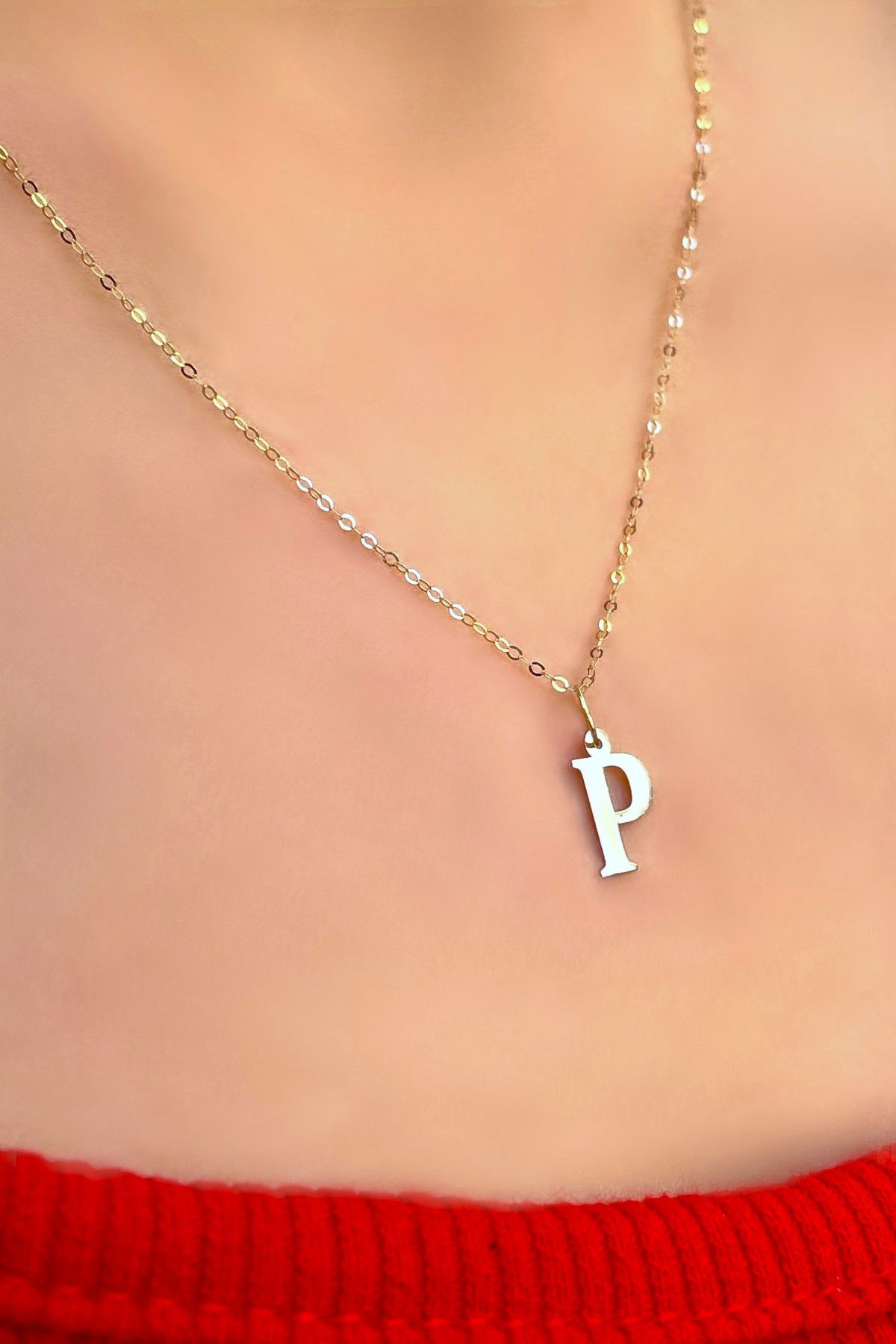 Halka Zincirli Harf Altın Kolye 14KLY460 - 1