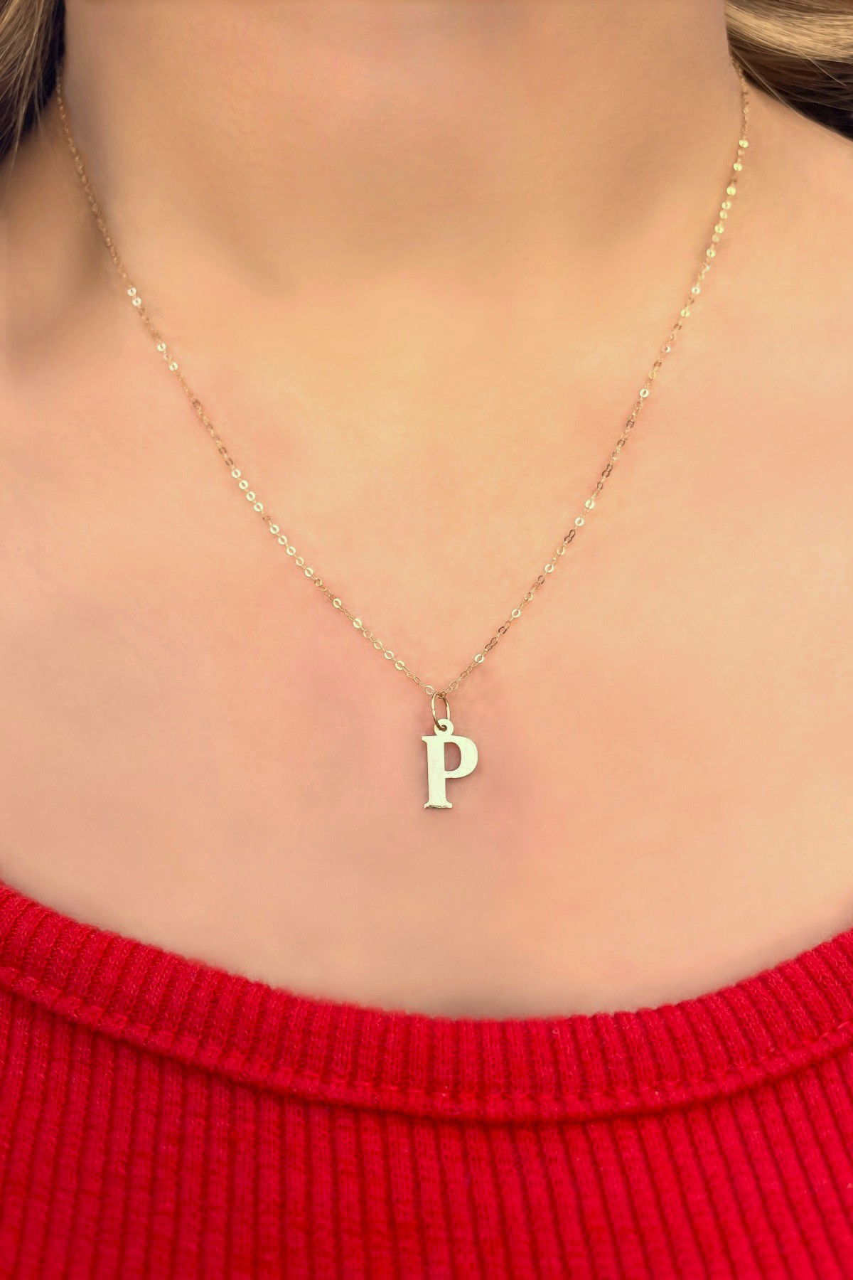 Halka Zincirli Harf Altın Kolye 14KLY460 - 2