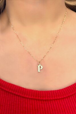 Halka Zincirli Harf Altın Kolye 14KLY460 - 2