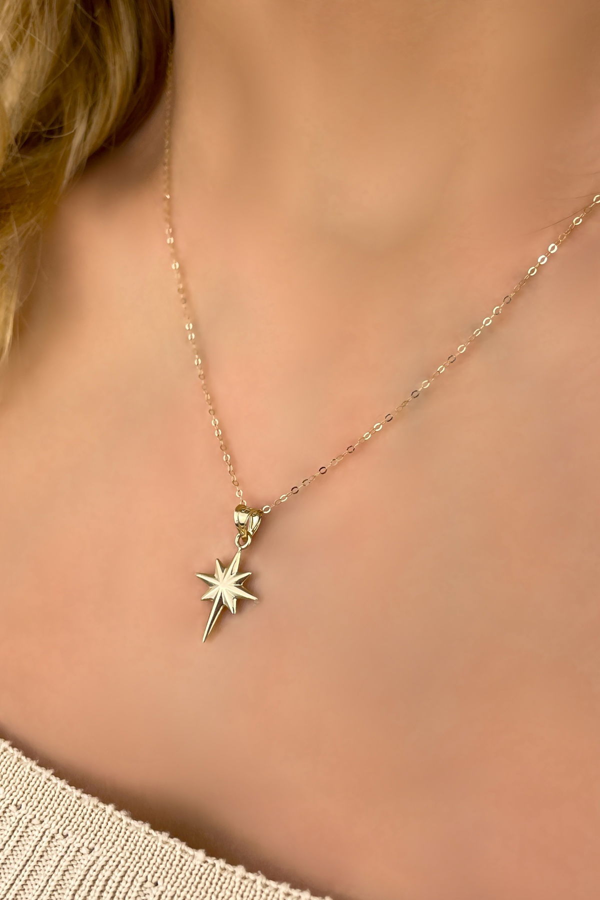 Halka Zincirli Kuzey Yıldızı Altın Kolye 14KLY3212 - 1