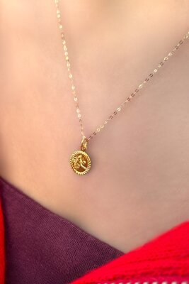 Halka Zincirli Mini Tuğra Altın Kolye 14KLY782 - 1