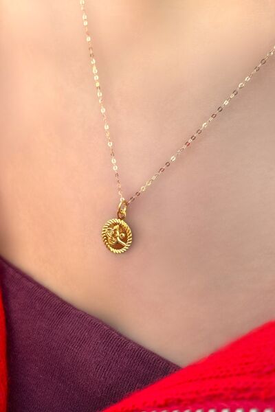 Halka Zincirli Mini Tuğra Altın Kolye 14KLY782 - Altınaşkı