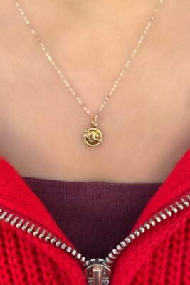 Halka Zincirli Mini Tuğra Altın Kolye 14KLY782 - 2