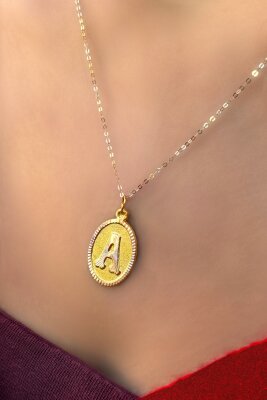 Halka Zincirli Nostaljik Harfli Altın Kolye 14KLY5643 - 1