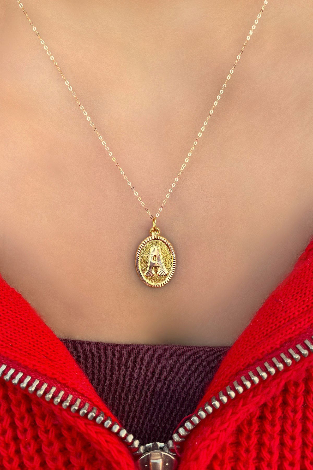 Halka Zincirli Nostaljik Harfli Altın Kolye 14KLY5643 - 2