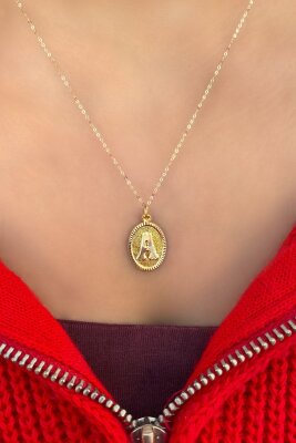 Halka Zincirli Nostaljik Harfli Altın Kolye 14KLY5643 - 2