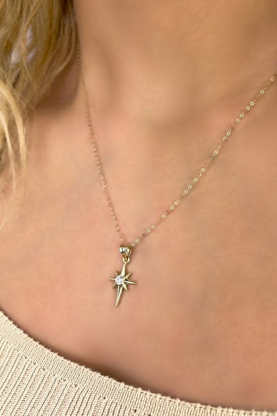 Halka Zincirli Taşlı Kuzey Yıldızı Altın Kolye 14KLY5432 - Altınaşkı