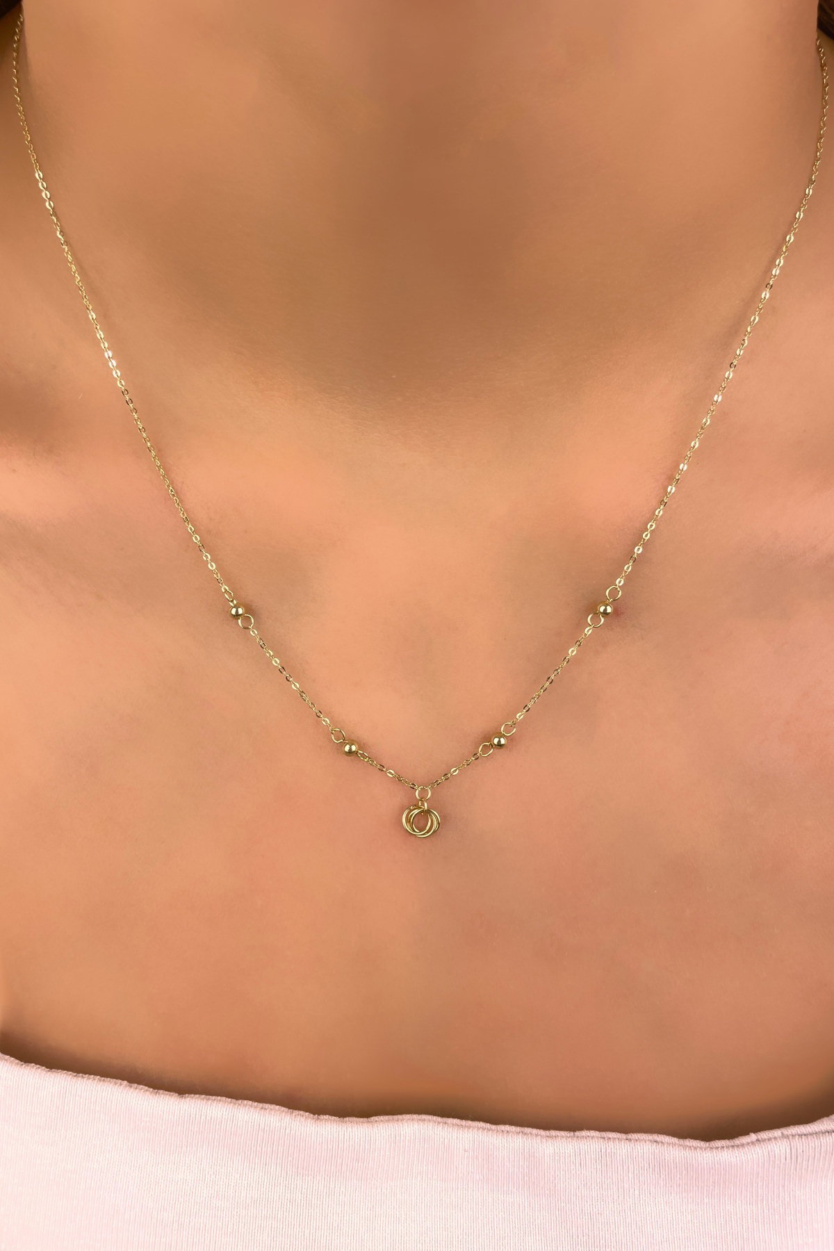 Halka Zincirli Toplu Altın Kolye 14KLY1878 - 2