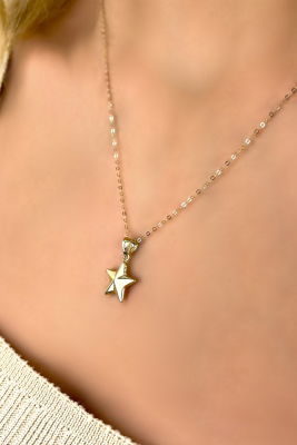 Halka Zincirli Yıldız Altın Kolye 14KLY4563 - 1