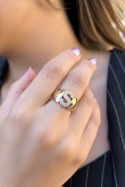 Harfli Bombeli Altın Yüzük 8YZK458 - Altınaşkı