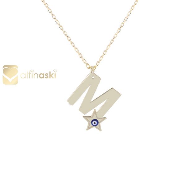 Harfli Nazar Boncuklu Altın Kolye FYA169 - Altınaşkı